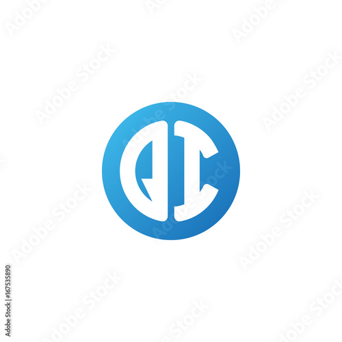 Initial letter QI, rounded letter circle logo, modern gradient blue color	
 
