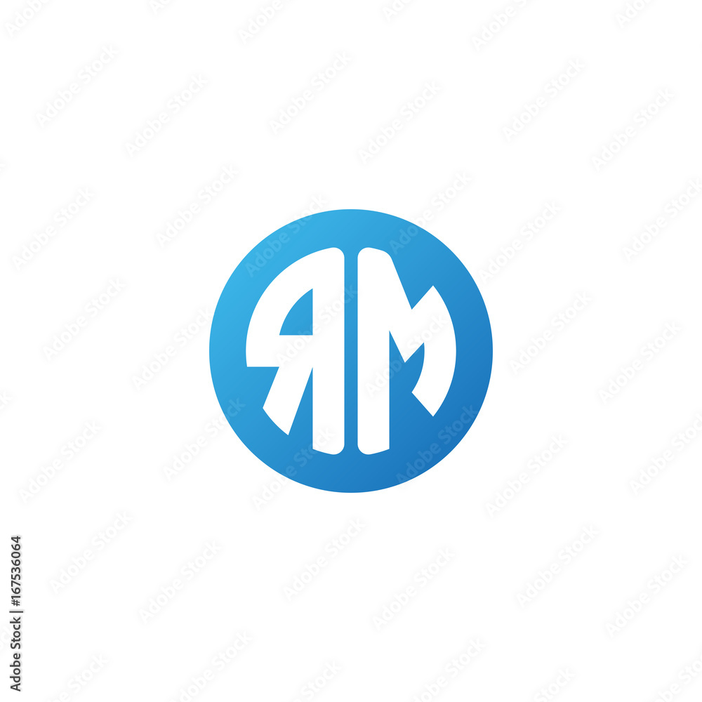 Obraz premium Initial letter RM, rounded letter circle logo, modern gradient blue color 