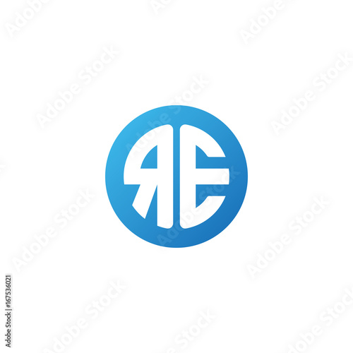 Initial letter RE  rounded letter circle logo  modern gradient blue color      