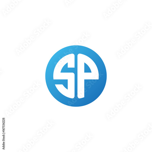 Initial letter SP, rounded letter circle logo, modern gradient blue color 