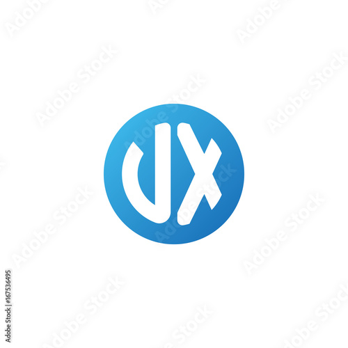 Initial letter UX, rounded letter circle logo, modern gradient blue color 
