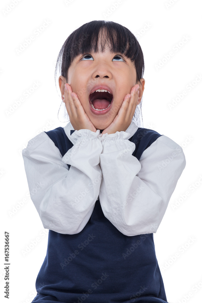 Asian Little Chinese Girl screaming with hands on her face