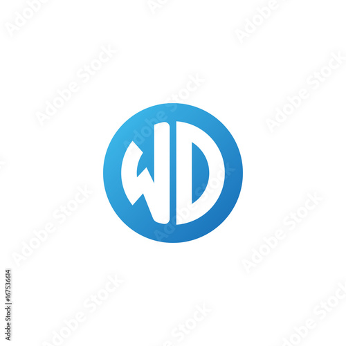 Initial letter WD, rounded letter circle logo, modern gradient blue color 