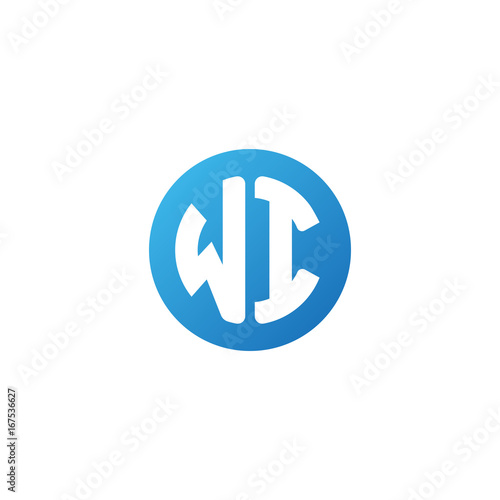 Initial letter WI, rounded letter circle logo, modern gradient blue color	
 
