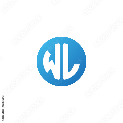 Initial letter WL, rounded letter circle logo, modern gradient blue color 