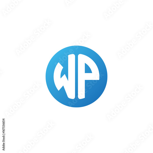 Initial letter WP, rounded letter circle logo, modern gradient blue color 