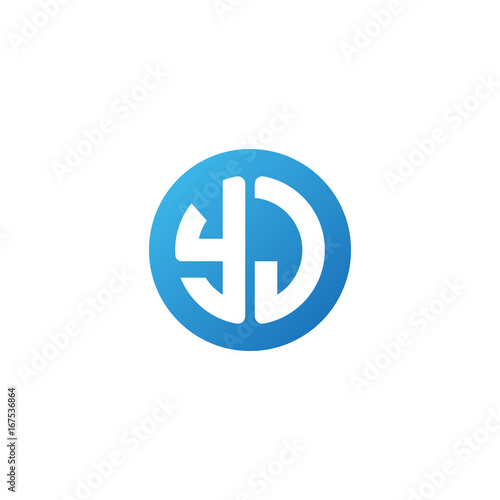 Initial letter YJ, rounded letter circle logo, modern gradient blue color 