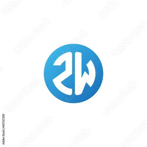 Initial letter ZW, rounded letter circle logo, modern gradient blue color 