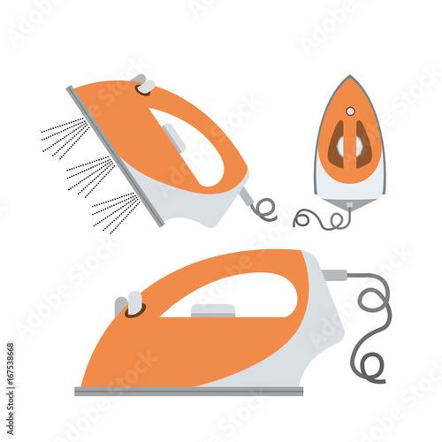 white background of colorful set clothes iron