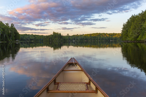 Bow of a canoe on a lake in Ontario, Canada