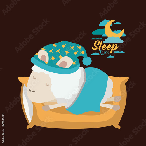 color poster scene of sheep sleeping in pillow and bubble night landscape sleep time