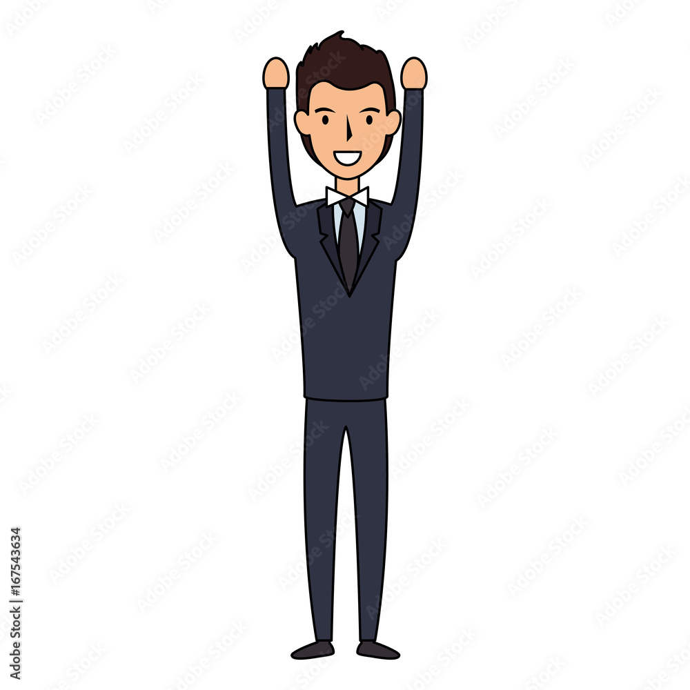 elegant businessman with hands up avatar character vector illustration design