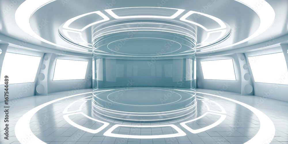 Abstract futuristic interior with glowing panels - obrazy, fototapety, plakaty 