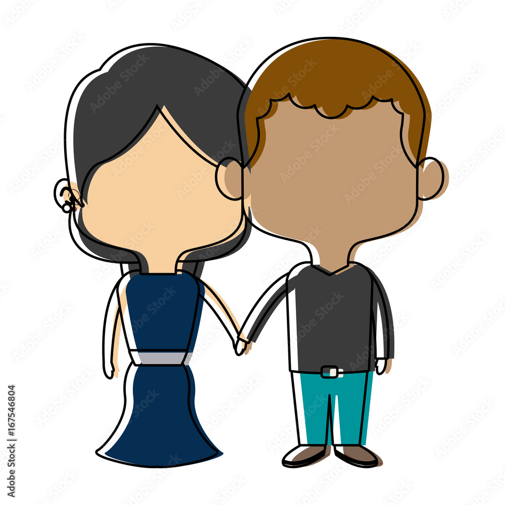 Fototapeta premium couple of young man and woman hold hands romantic vector illustration