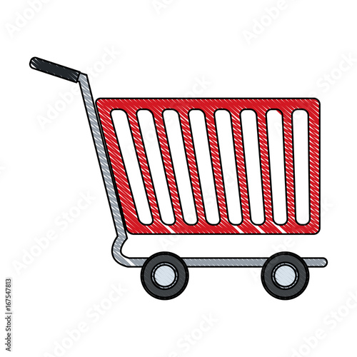 shopping cart of side view empty supermarket e commerce vector illustration