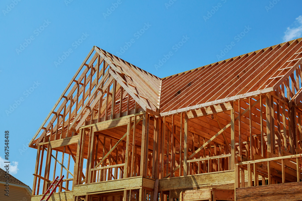 Interior framing of a new house under construction Interior framing of a new house under construction
