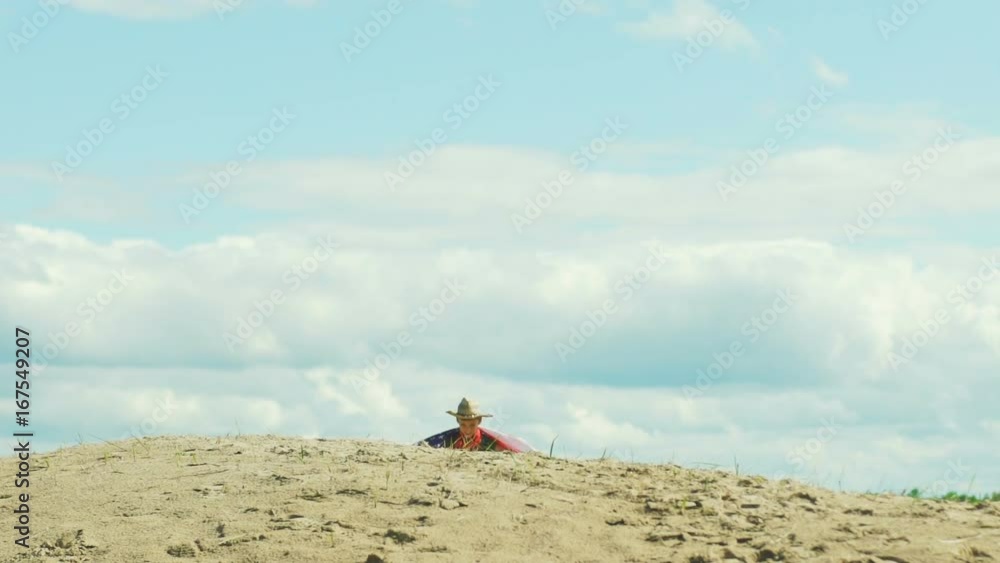 Boy Waving Big American Flag
