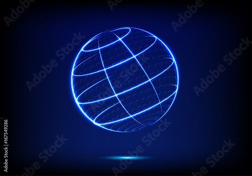 blue abstract sphere shape of glowing neon circles . Global Network connection ,planet ,Science, technology ,Logo concept. © sanee