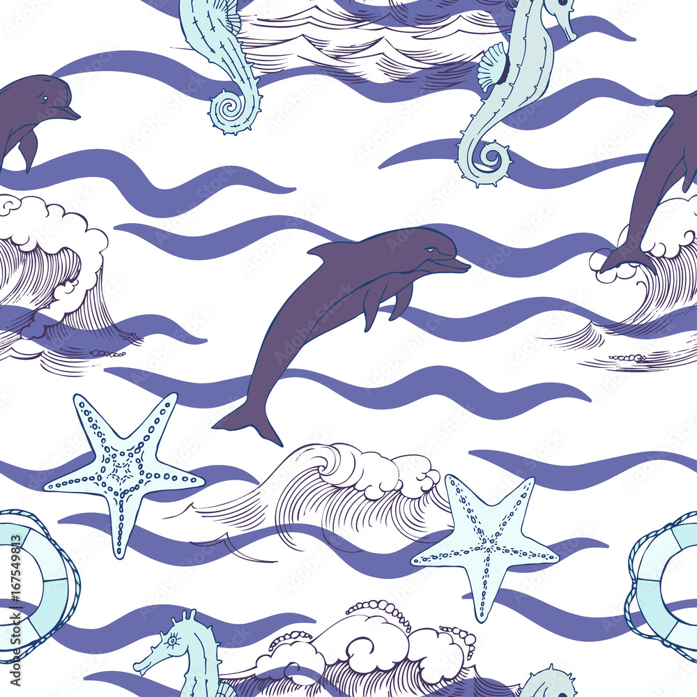 Obraz premium Nautical seamless pattern