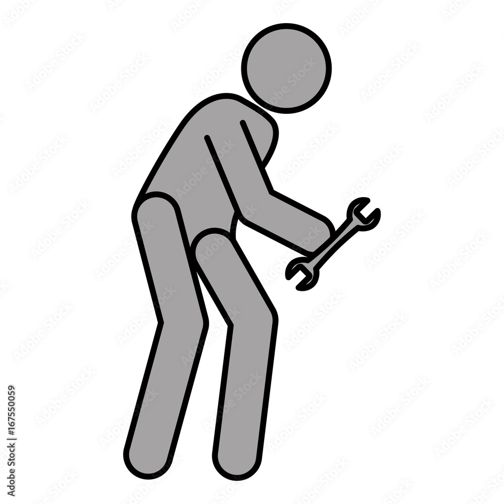 worker silhouette with wrench vector illustration design