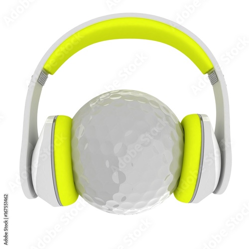 Golf ball with headset or headphones. 3D rendering