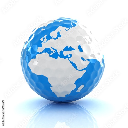 Conceptual 3d illustration. Golf ball world globe
