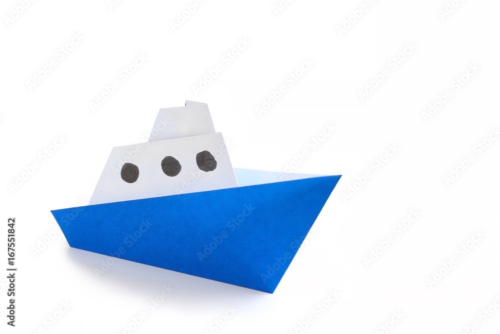 Japanese Paper Craft Boat on White Background Japanese Paper Craft Boat on White Background