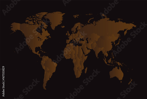 World map with borders  black and brown background  vector