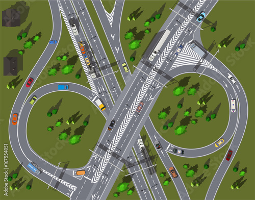 Top view exit of the highway in the village