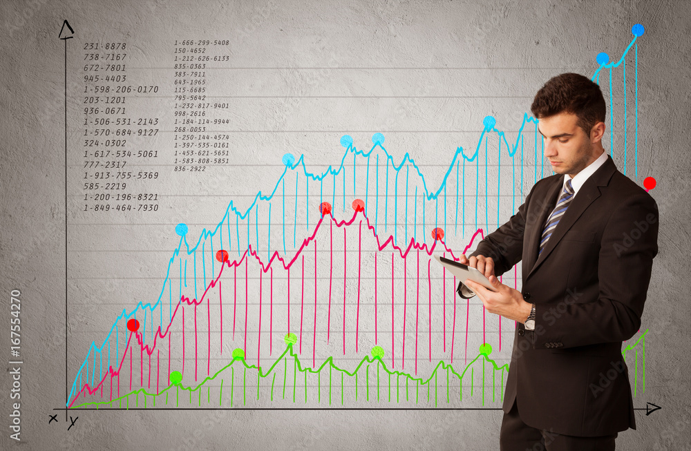 Colorful chart with numbers and businessman Colorful chart with numbers and businessman