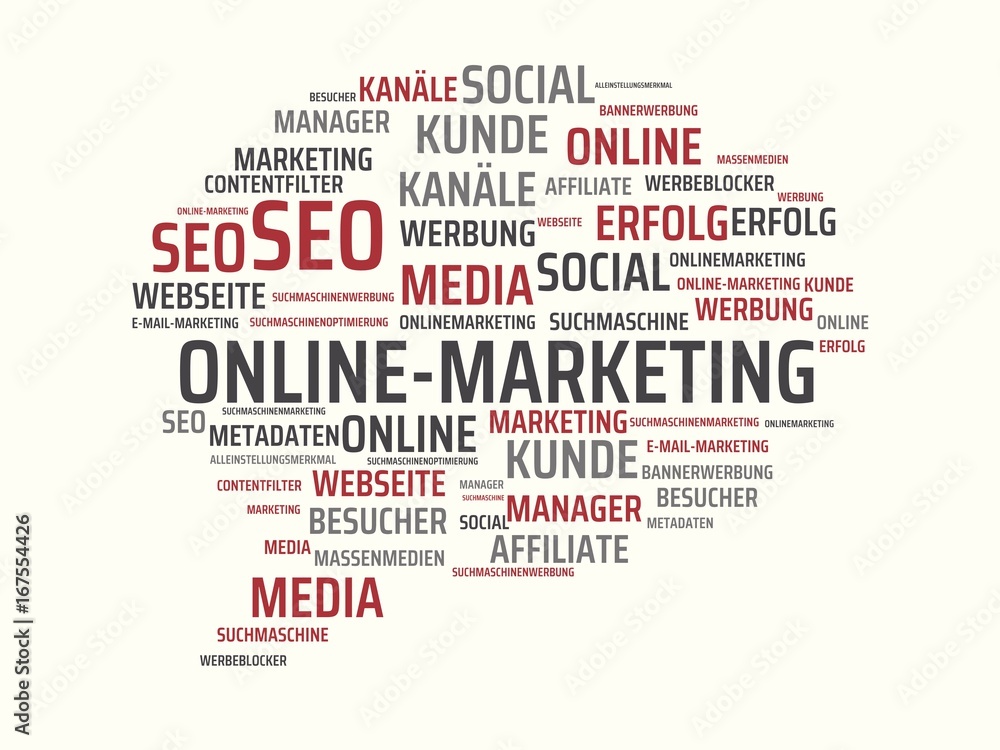 ONLINE-MARKETING - Bilder mit Wörtern aus dem Bereich Onlinemarketing, Wort, Bild, Illustration