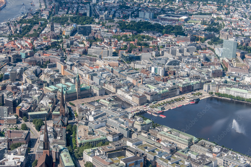 Naklejka premium Germany, Hamburg and suburbs. Panorama frome above