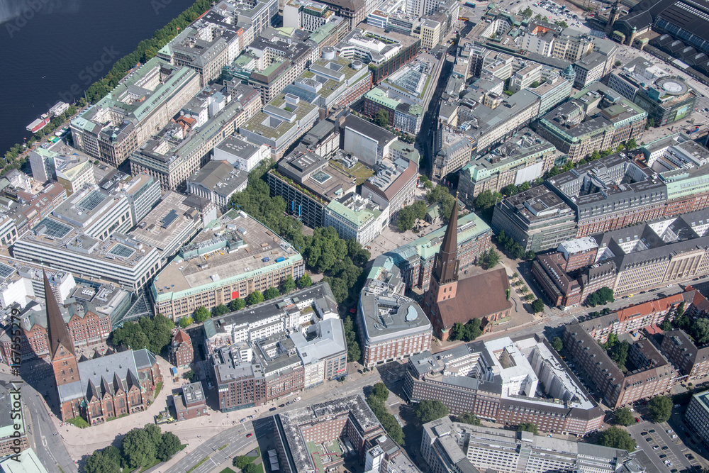 Obraz premium Germany, Hamburg and suburbs. Panorama frome above