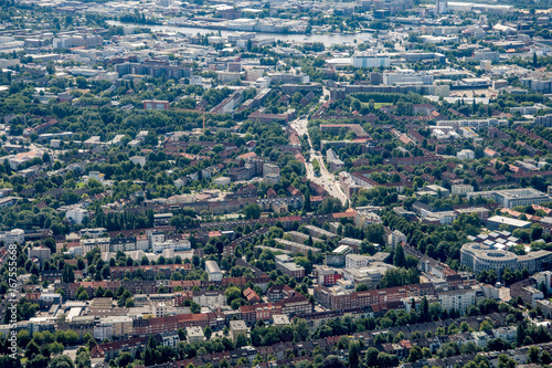 Fototapeta Naklejka Na Ścianę i Meble -  Germany, Hamburg and suburbs. Panorama frome above