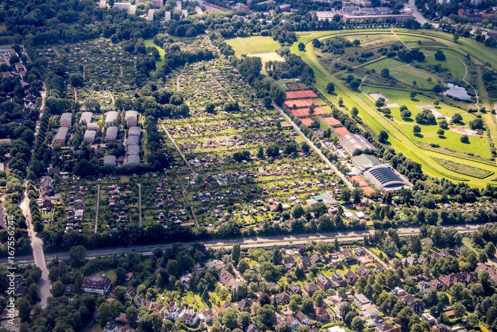 Germany, Hamburg and suburbs. Panorama frome above