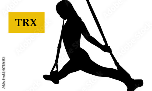 Silhouette of sporty girl. TRX suspension training.