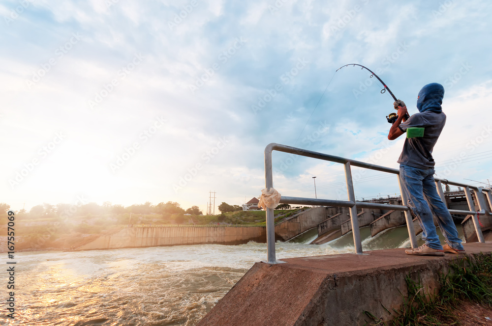 Man Fishing, fishermen are fishing on a river in the morning. Man Fishing, fishermen are fishing on a river in the morning.