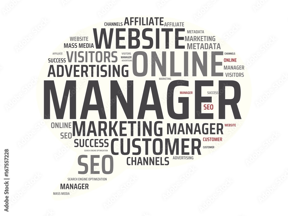 MANAGER - image with words associated with the topic ONLINE MARKETING, word, image, illustration MANAGER - image with words associated with the topic ONLINE MARKETING, word, image, illustration