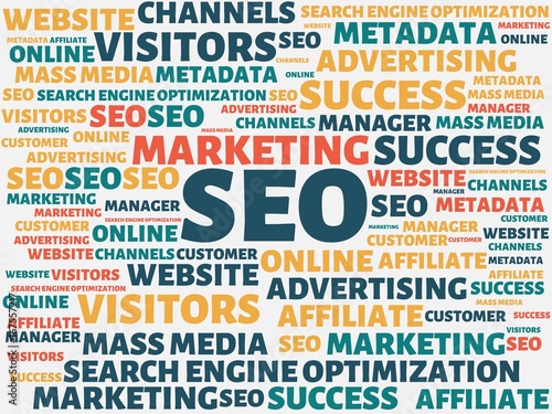 SEO - image with words associated with the topic ONLINE MARKETING, word, image, illustration