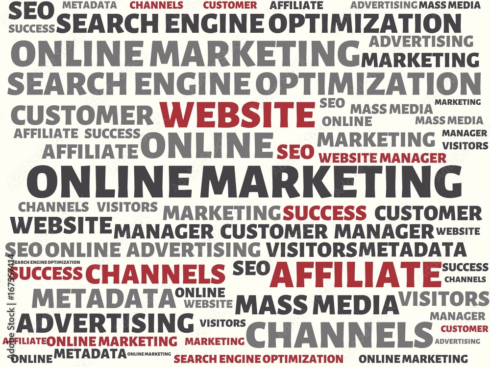 ONLINE MARKETING - image with words associated with the topic ONLINE MARKETING, word, image, illustration