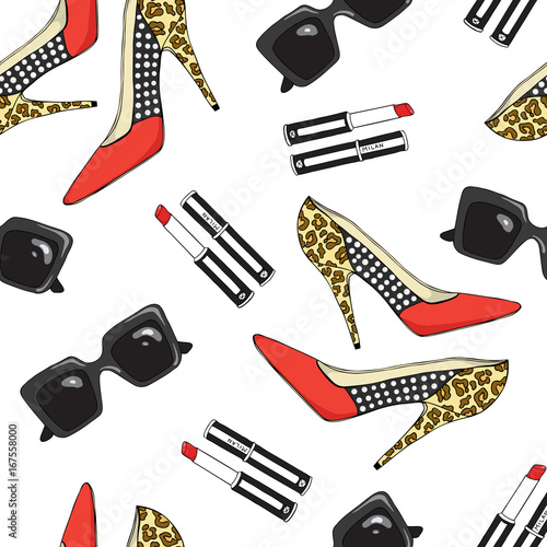 Pattern of fashion female items.