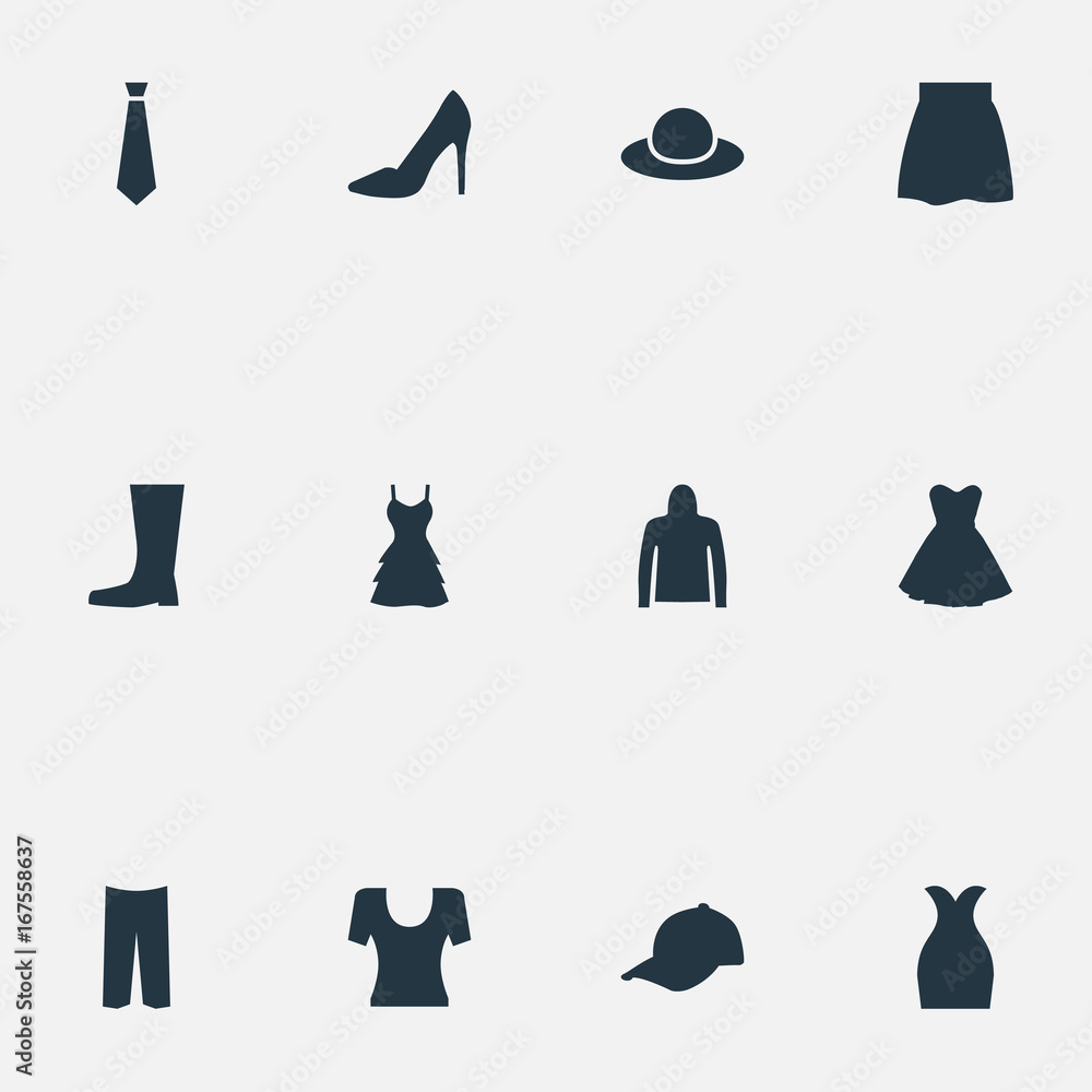 Vector Illustration Set Of Simple Garments Icons. Elements Sport Headwear,  Elegant Headgear, Skirt And Other Synonyms Breeches, Male And Pants. Stock  Vector | Adobe Stock