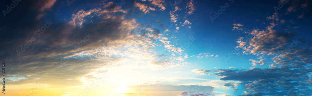 Panorama Sunset sky background,The sky will change colors from blue to orange Panorama Sunset sky background,The sky will change colors from blue to orange