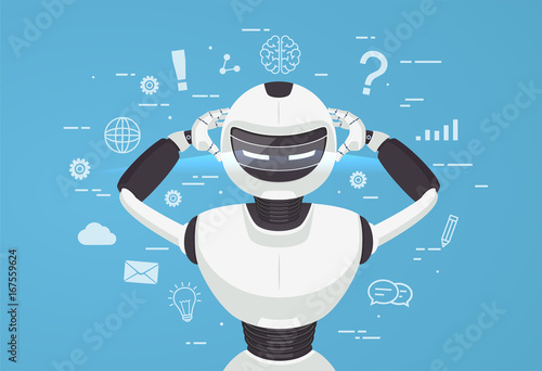 Chat bot, robot virtual assistance. Artificial intelligence conc