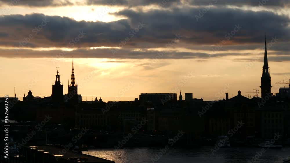 Sunset time lapse Stockholm skyline in Sweden Sunset time lapse Stockholm skyline in Sweden