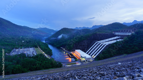 Scenery of Srinakharin dam in twilight, Kanchanaburi Province , Thailand