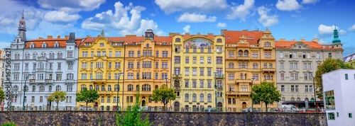 Obraz na płótnie Architecture of Prague, The Czech Republic. Blue sky by the river. w salonie