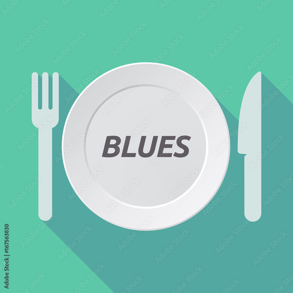 Long shadow tableware with the text BLUES Long shadow tableware with the text BLUES