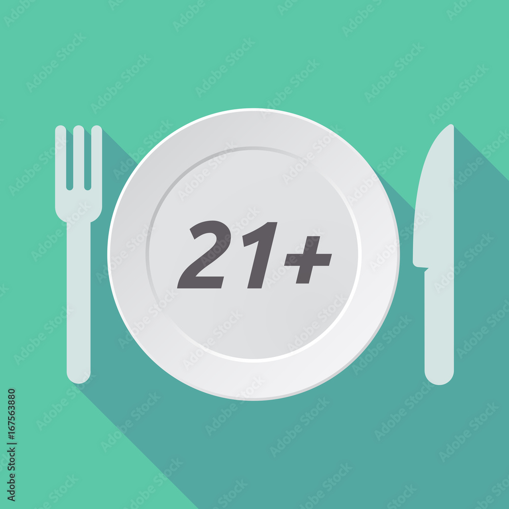 Long shadow tableware with the text 21+ Long shadow tableware with the text 21+