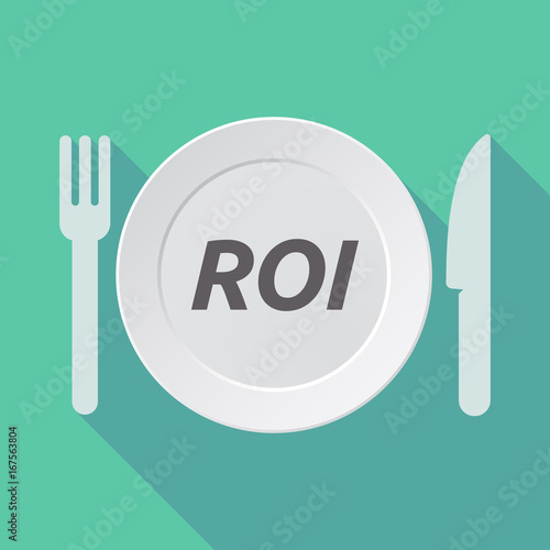 Long shadow tableware with the return of investment acronym ROI